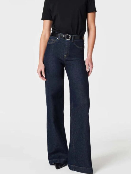 SPANX Denim - SPANX Wide Leg Jeans Large Raw Indigo Dark Wash